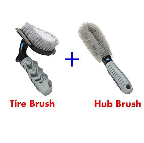 NIKAVI Car Motorcycle Wheel Tire Brush + Hub Clean Brush Cleaning Tool Kit,Set of 2