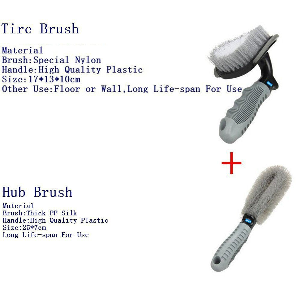 NIKAVI Car Motorcycle Wheel Tire Brush + Hub Clean Brush Cleaning Tool Kit,Set of 2
