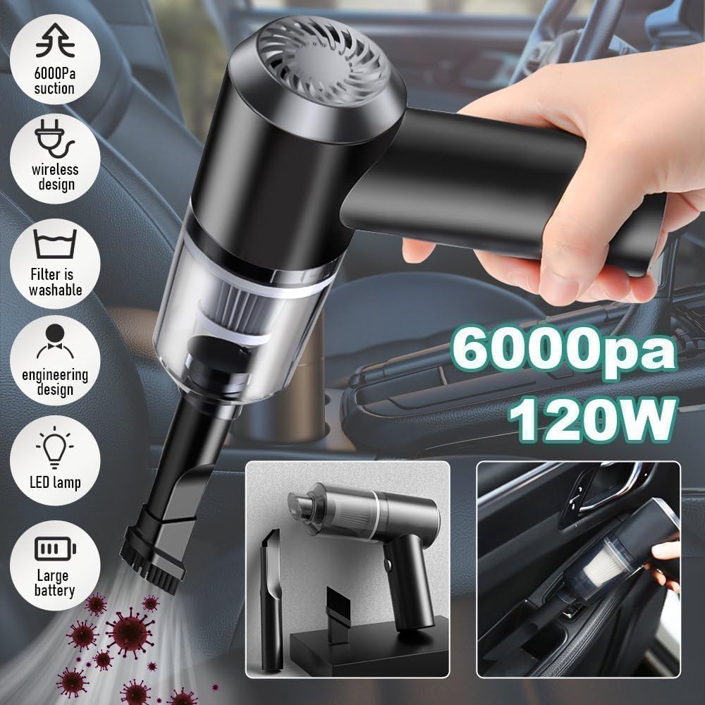 CONJEX 7 PCS Car Cleaning Kit with 3-in-1 Mini Vacuum Cleaner, Microfiber Cloth,Big Duster,Small Duster,Anti-Fog Spray,Wheel Brush&AC Vent Brush&Interior Dust Brush for velar,Truck,Bike Cleaning Tools