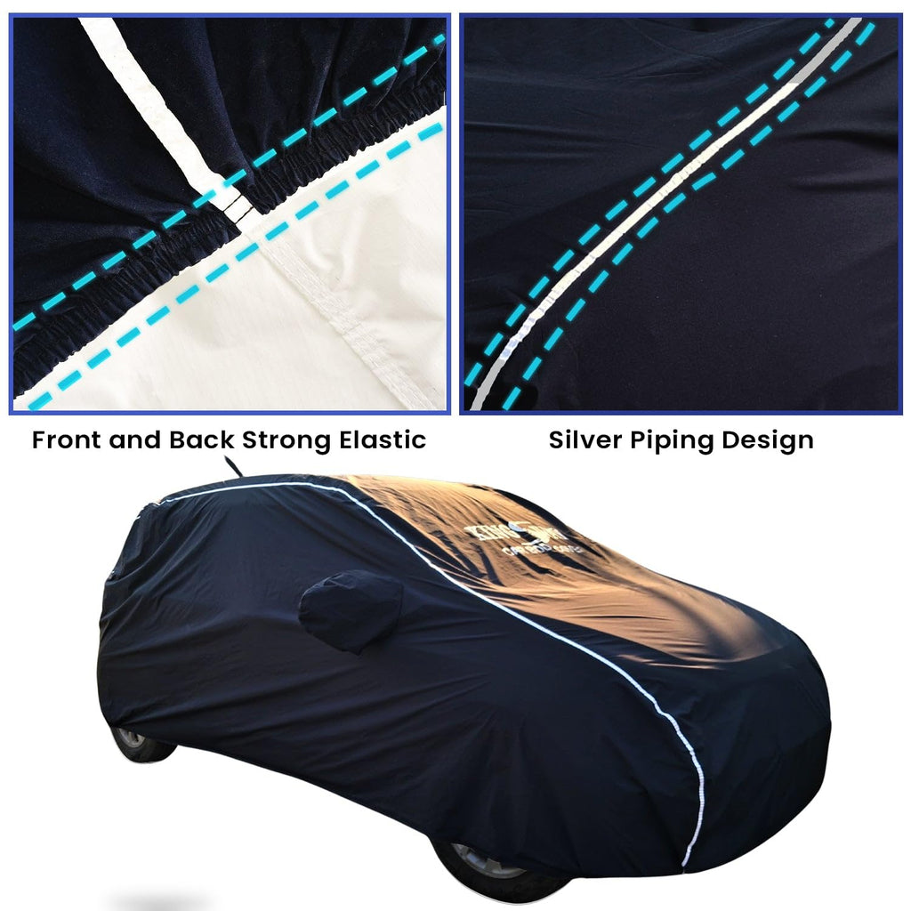 KINGSWAY Accessories Super Waterproof Car Cover Only with Maruti Suzuki Wagon R Year 2019 Onwards, Mirror and Antenna Pockets, All Weather Protection Body Cover with Silver Piping, Blue