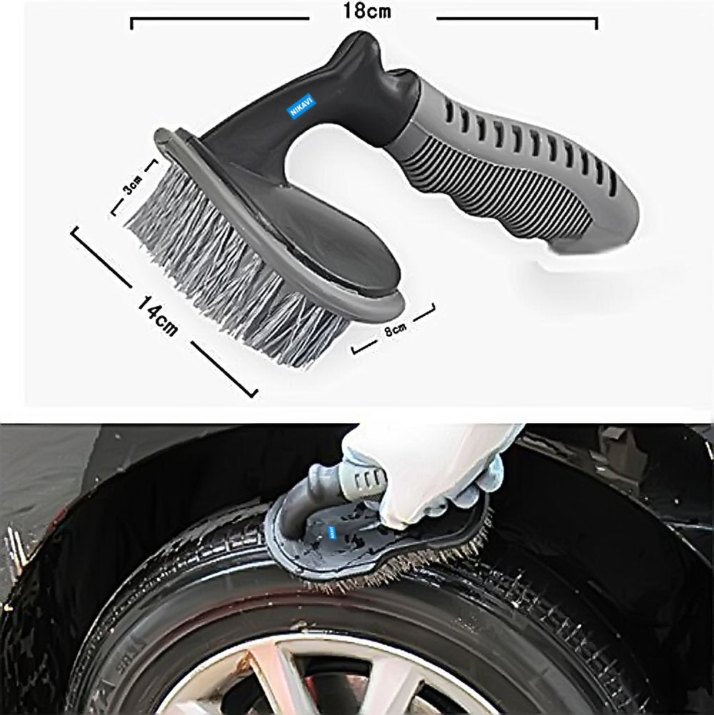 NIKAVI Car Motorcycle Wheel Tire Brush + Hub Clean Brush Cleaning Tool Kit,Set of 2