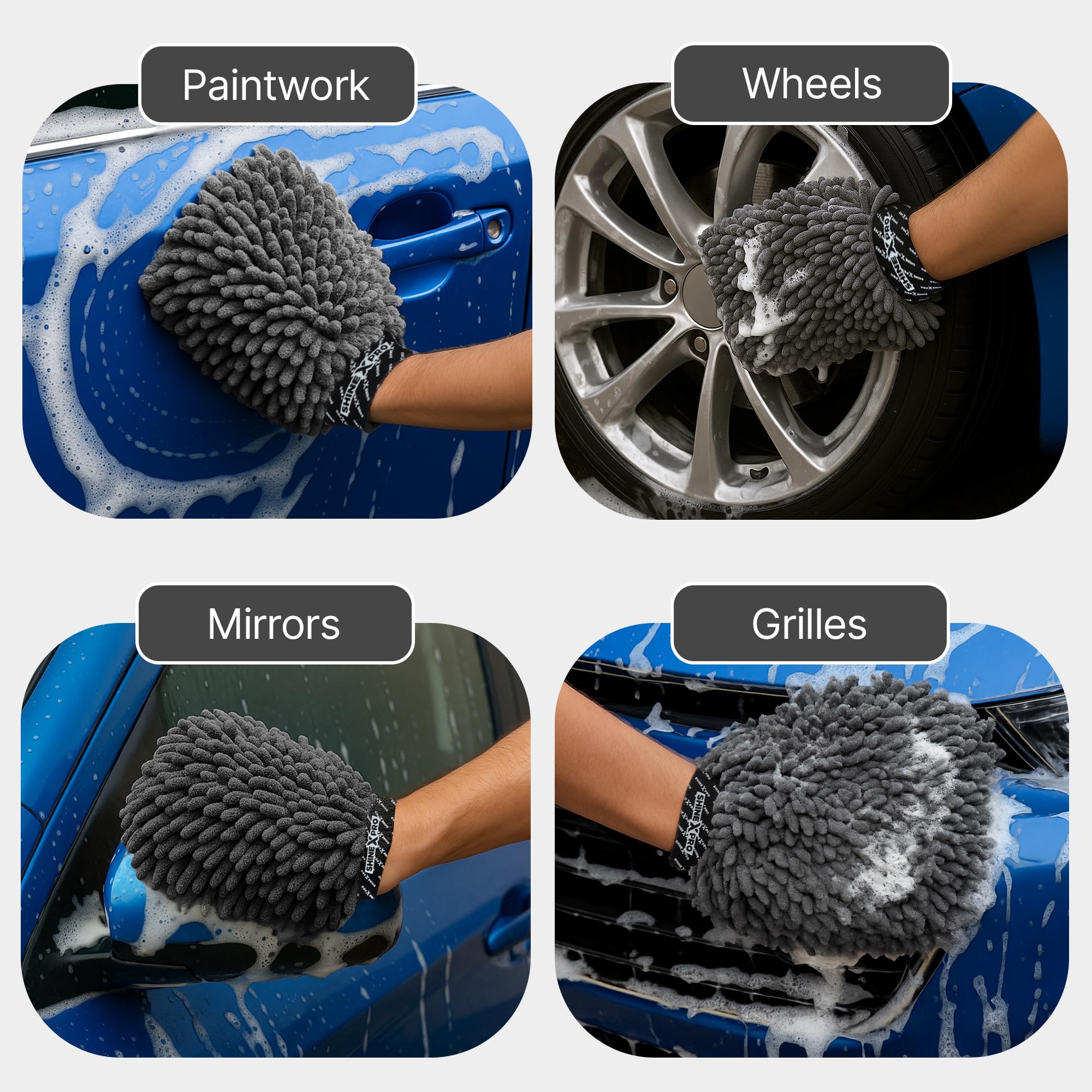 ShineXPro Chenille Microfiber Wash Mitt - Ultra Soft, Extra Plush, Dual Sided, Scratch Free and Super Absorbent Car Duster Gloves - Premium Car and Bike Washing Accessories