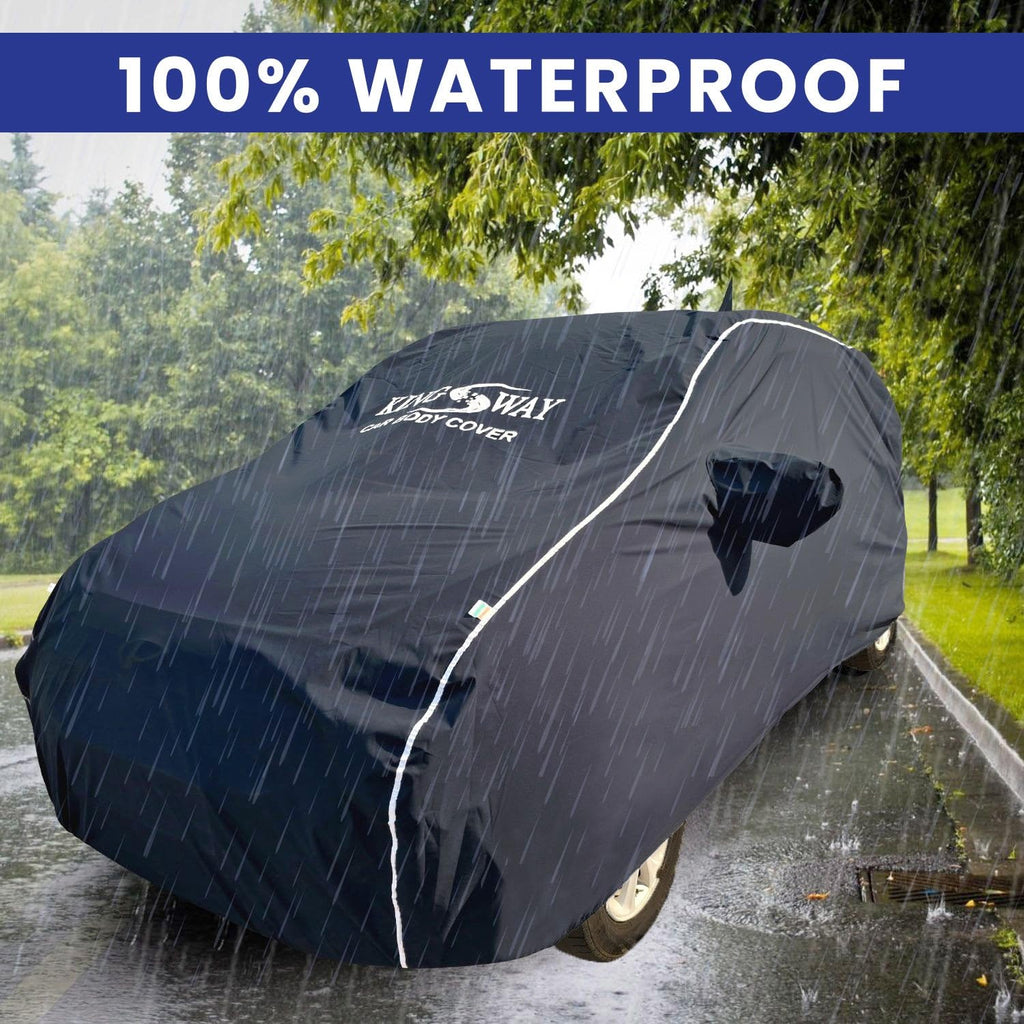 KINGSWAY Accessories Super Waterproof Car Cover Only with Maruti Suzuki Wagon R Year 2019 Onwards, Mirror and Antenna Pockets, All Weather Protection Body Cover with Silver Piping, Blue