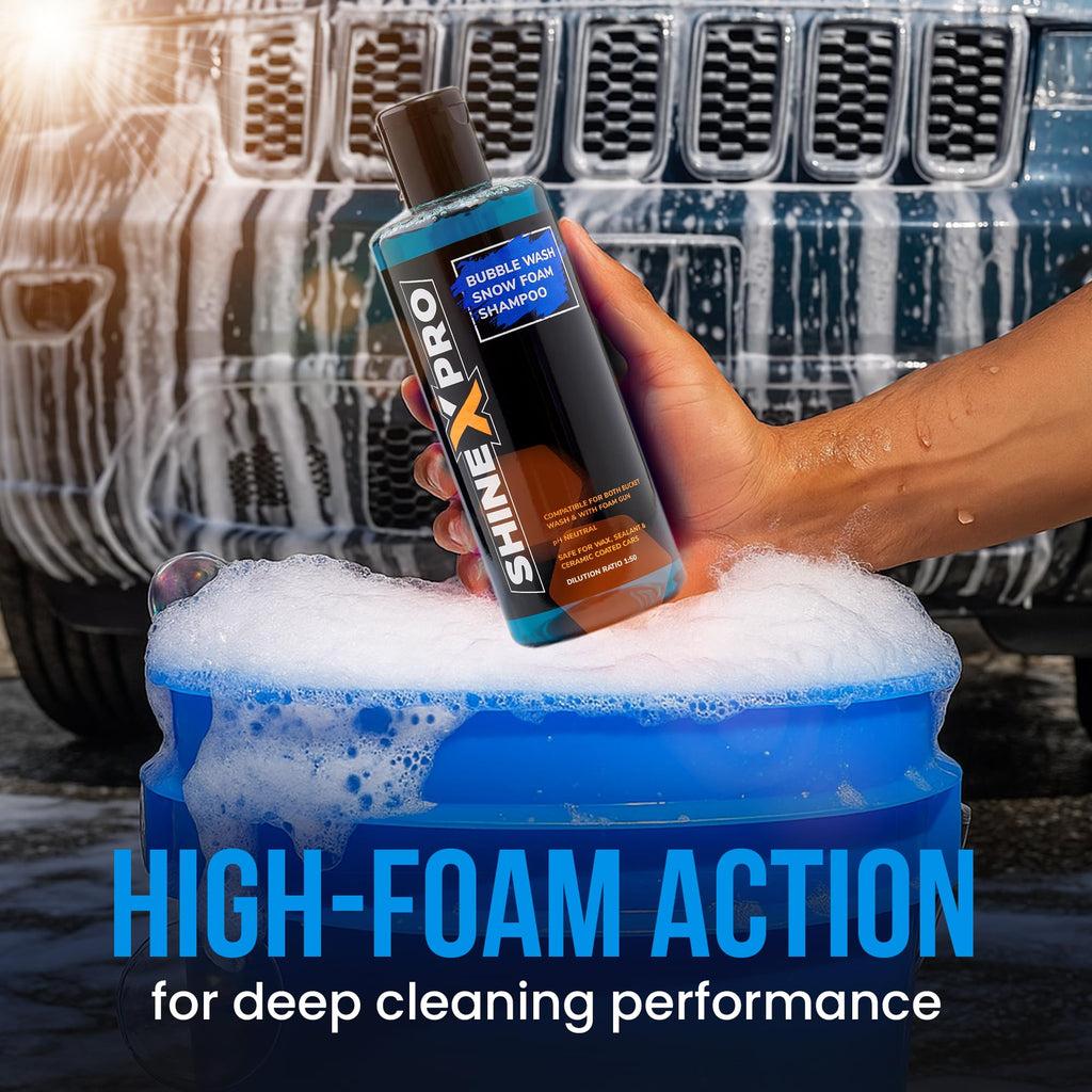 ShineXPro 300mL Car Wash Shampoo Concentrate - pH Neutral, Thick Suds With Shine Enhancing Formula - Bubblewash Car Foam Shampoo That Works With Both Bucket Wash And Foam Cannon