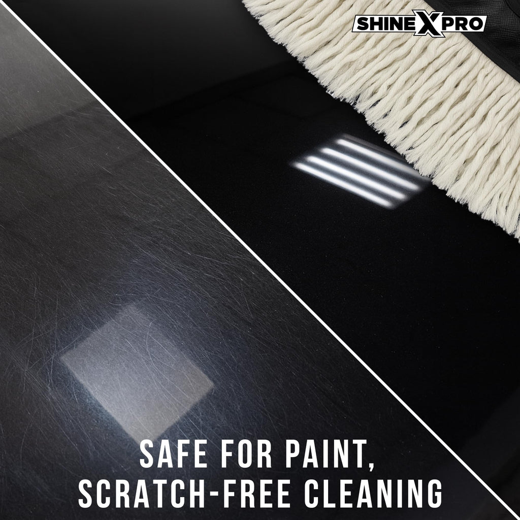 ShineXPro Car Duster - Lint-Free & Scratch-Free Car Cleaner Brush with Long Handle - Car Dust Cleaner features Paraffin Wax Coating for 2x better Cleaning Performance - Car Cleaning Brush for Exterior