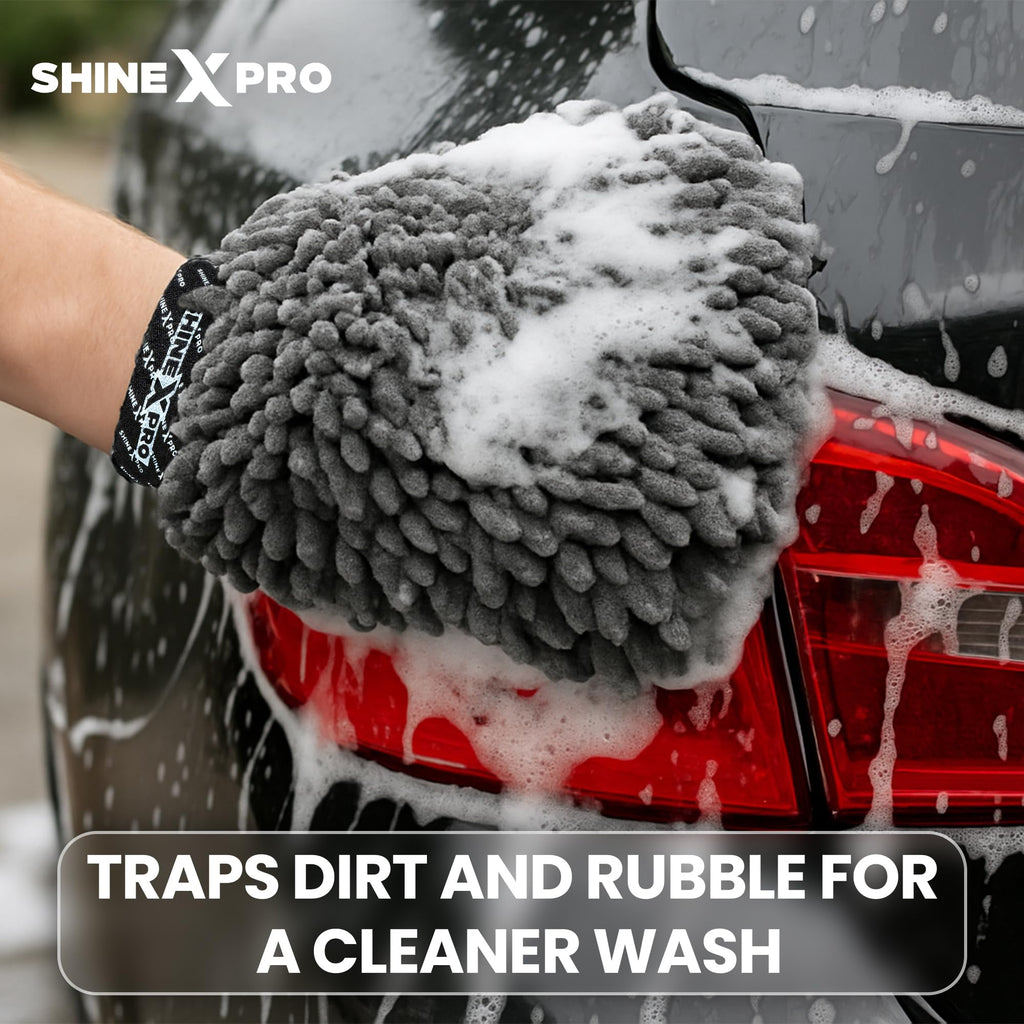 ShineXPro Chenille Microfiber Wash Mitt - Ultra Soft, Extra Plush, Dual Sided, Scratch Free and Super Absorbent Car Duster Gloves - Premium Car and Bike Washing Accessories