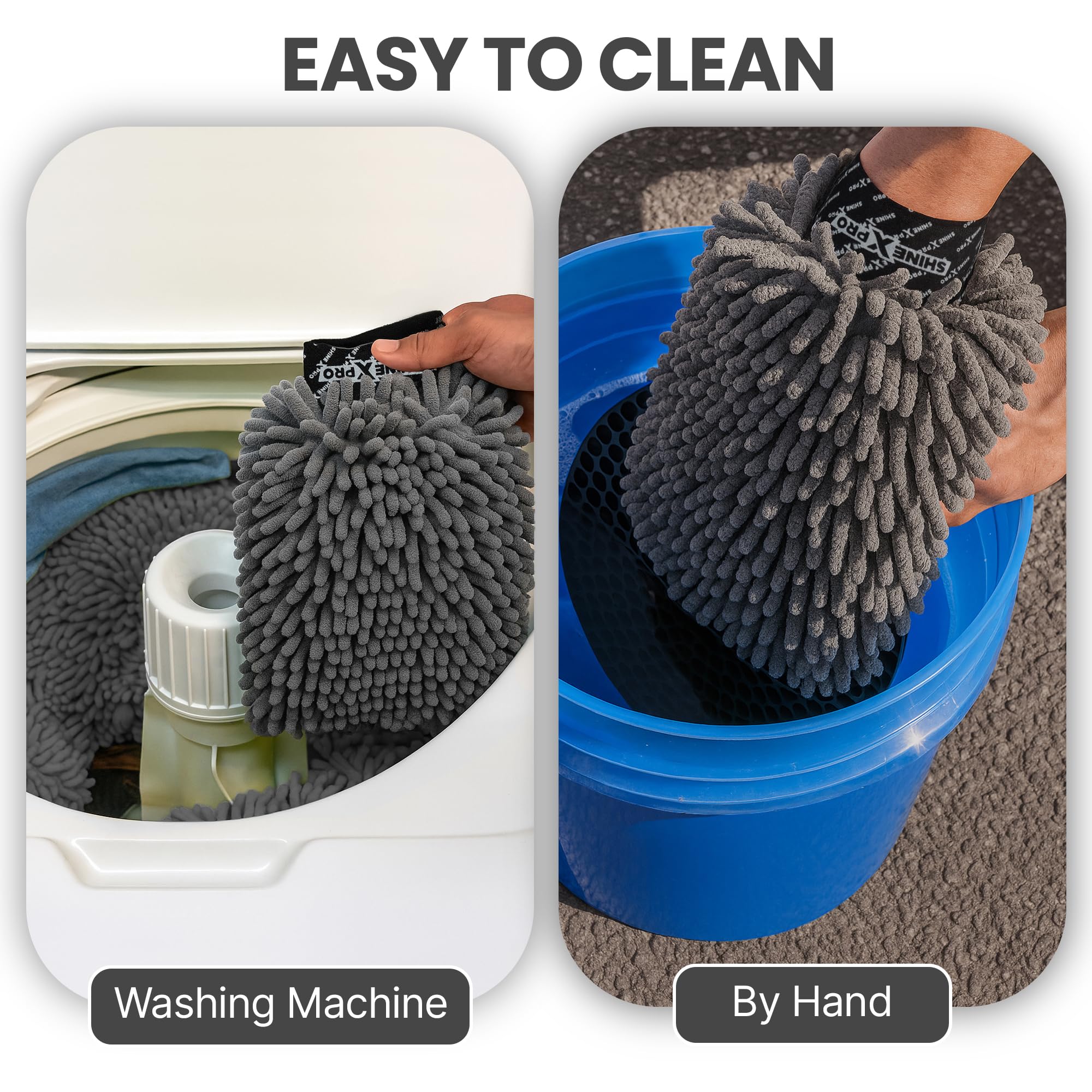 ShineXPro Chenille Microfiber Wash Mitt - Ultra Soft, Extra Plush, Dual Sided, Scratch Free and Super Absorbent Car Duster Gloves - Premium Car and Bike Washing Accessories
