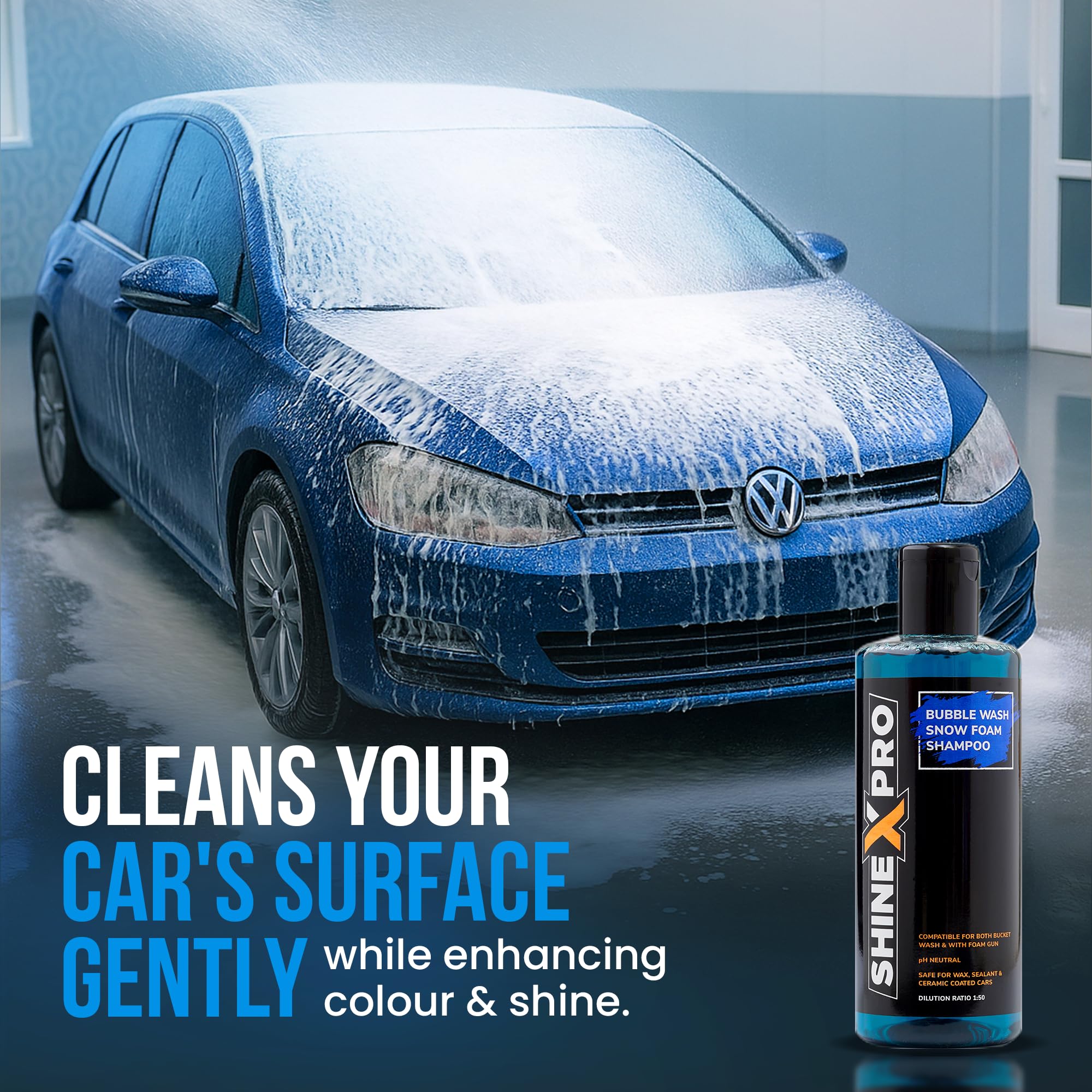 ShineXPro 300mL Car Wash Shampoo Concentrate - pH Neutral, Thick Suds With Shine Enhancing Formula - Bubblewash Car Foam Shampoo That Works With Both Bucket Wash And Foam Cannon