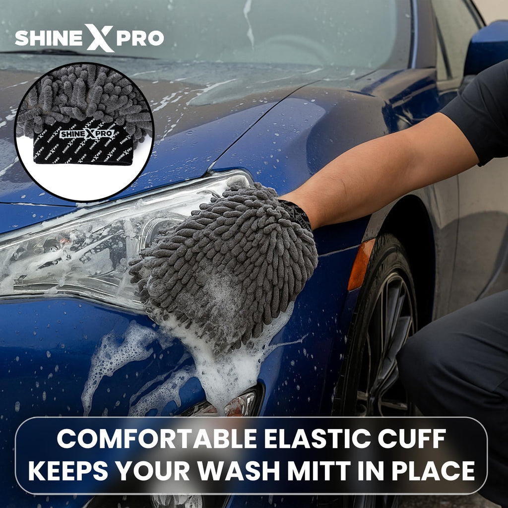 ShineXPro Chenille Microfiber Wash Mitt - Ultra Soft, Extra Plush, Dual Sided, Scratch Free and Super Absorbent Car Duster Gloves - Premium Car and Bike Washing Accessories
