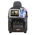 NNEDSZ Black Leather Car Backseat Organizer with Foldable Tray Table & Trash Bag - Multi-functional Car Storage Solution