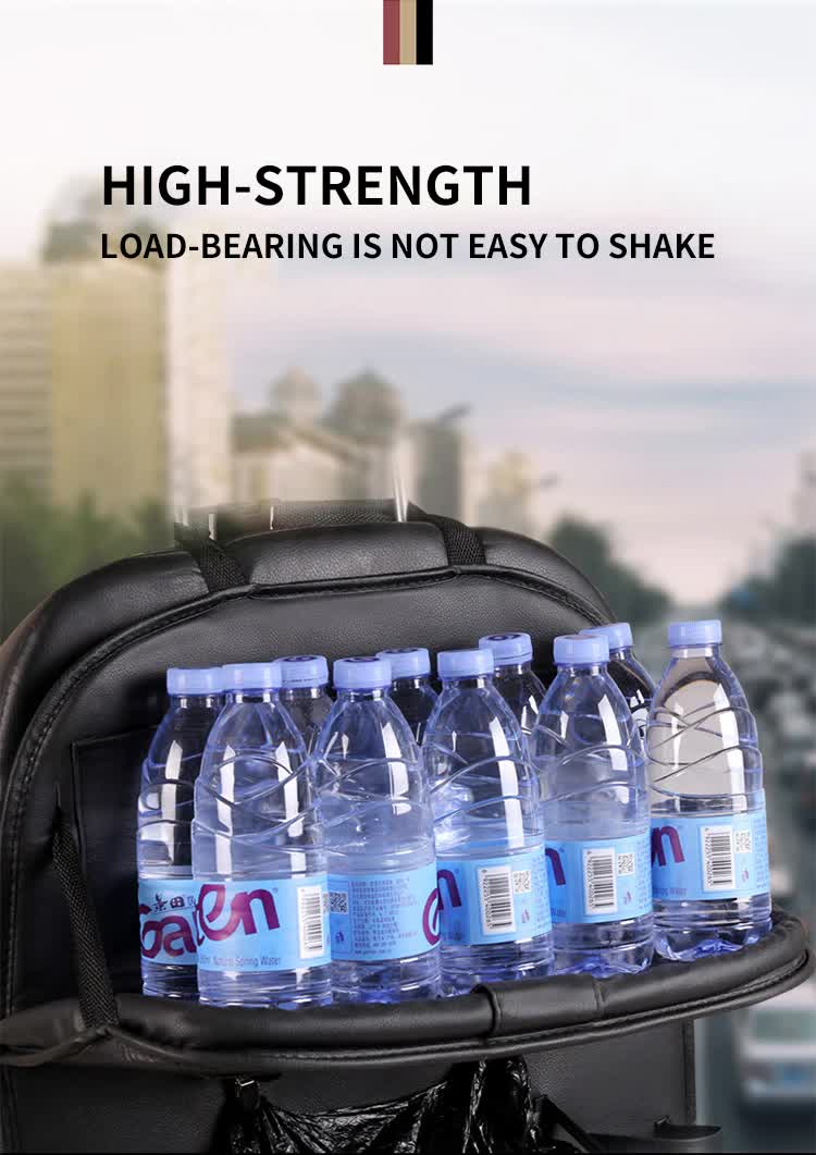 NNEDSZ Black Leather Car Backseat Organizer with Foldable Tray Table & Trash Bag - Multi-functional Car Storage Solution