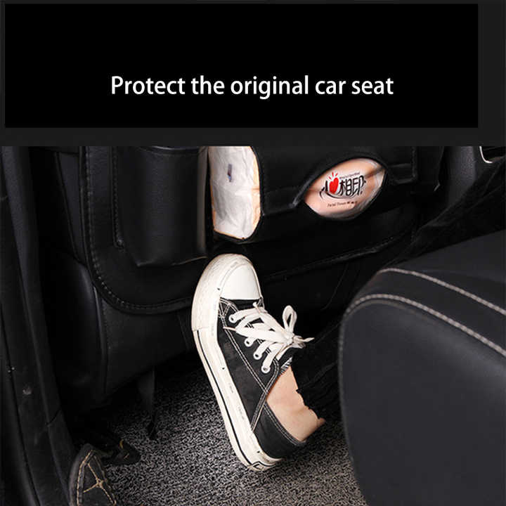 NNEDSZ Rose Madder Leather Car Backseat Organizer with Foldable Tray Table & Trash Bag - Multi-functional Car Storage Solution