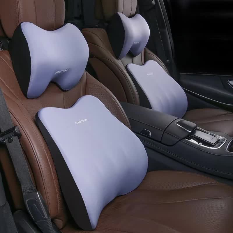 NNEDSZ Cloud Grey Memory Foam Car Seat Neck and Lumbar Support Set - Ergonomic Cushion for Office, Home, and Driving