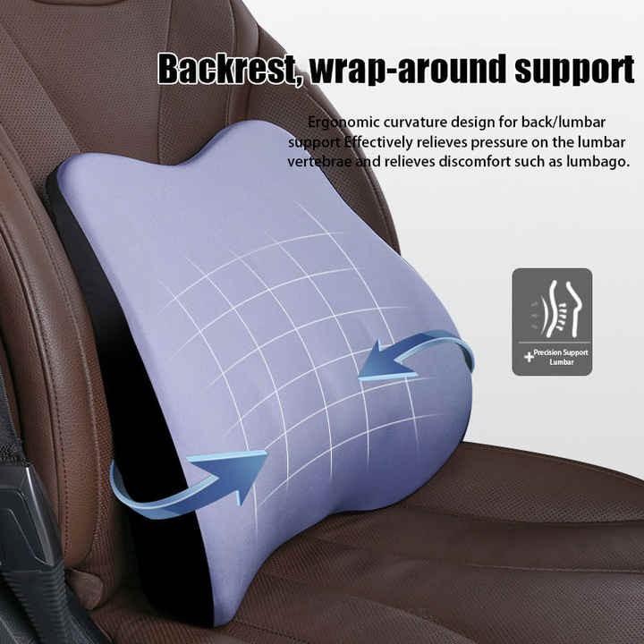 NNEDSZ Cloud Grey Memory Foam Car Seat Neck and Lumbar Support Set - Ergonomic Cushion for Office, Home, and Driving