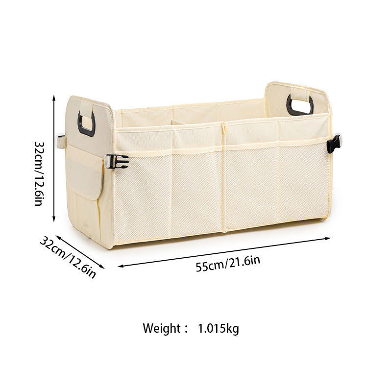NNEDSZ Beige Foldable Car Storage Organizer Basket - 55x32x32cm with Handles, Easy to Fold