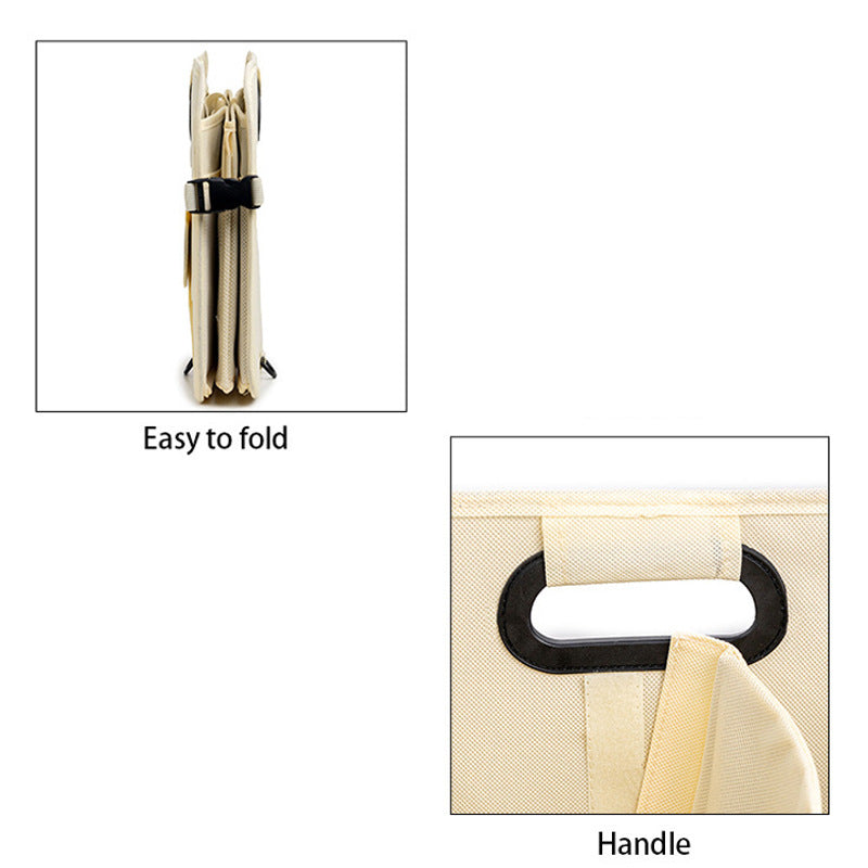 NNEDSZ Beige Foldable Car Storage Organizer Basket - 55x32x32cm with Handles, Easy to Fold